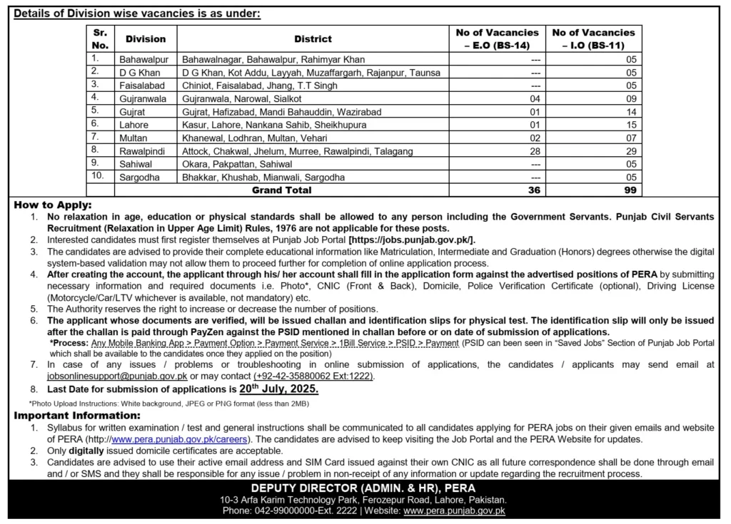 PERA Jobs Advertisement July 2025