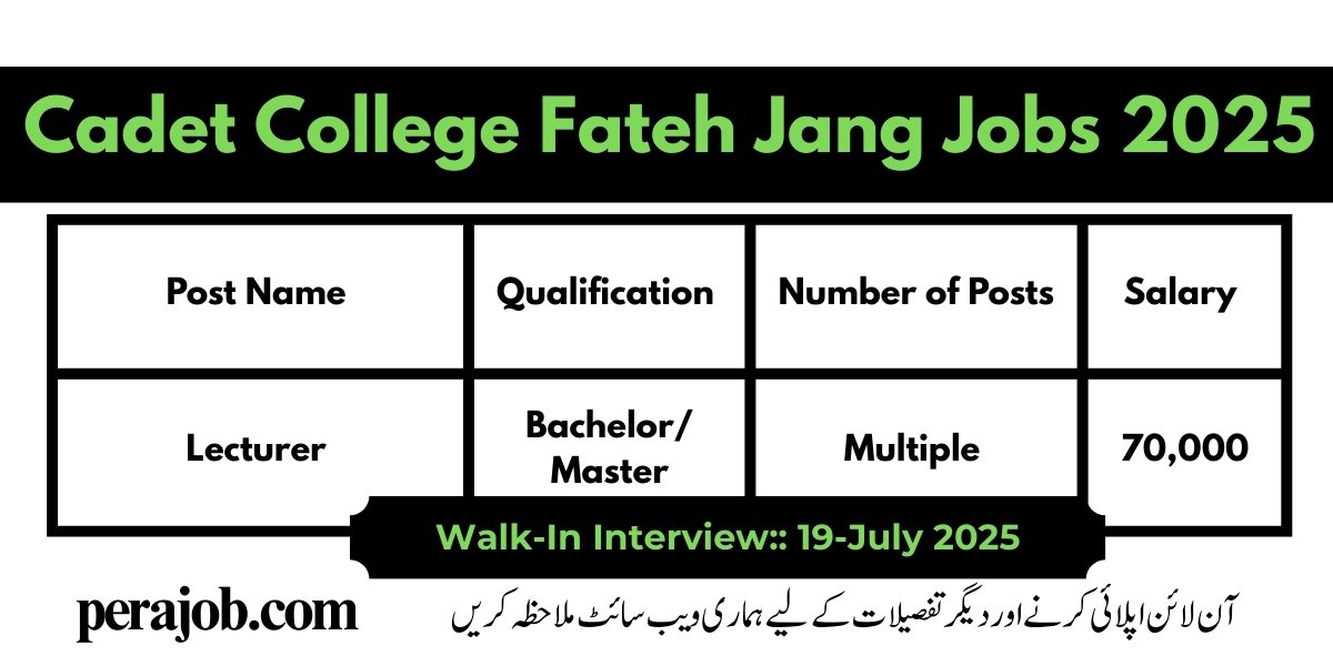 Cadet College Fateh Jang Jobs 2025
