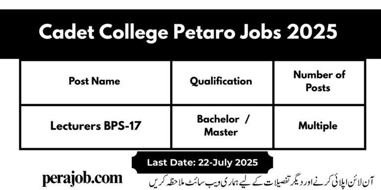 Cadet College Petaro Jobs 2025