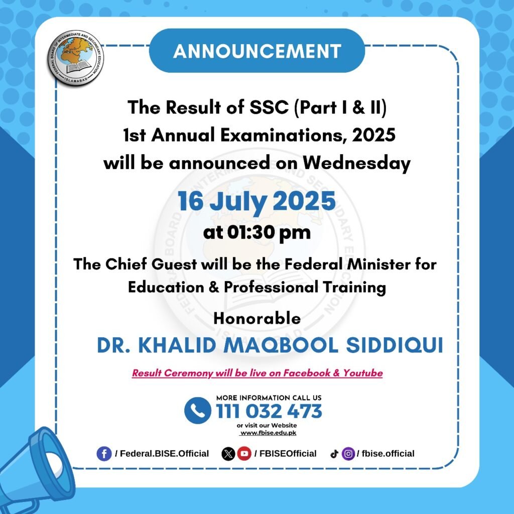 FBISE SSC 9th and 10th Result 2025