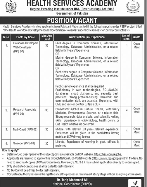 Health Services Academy Jobs 2025 Advertisement