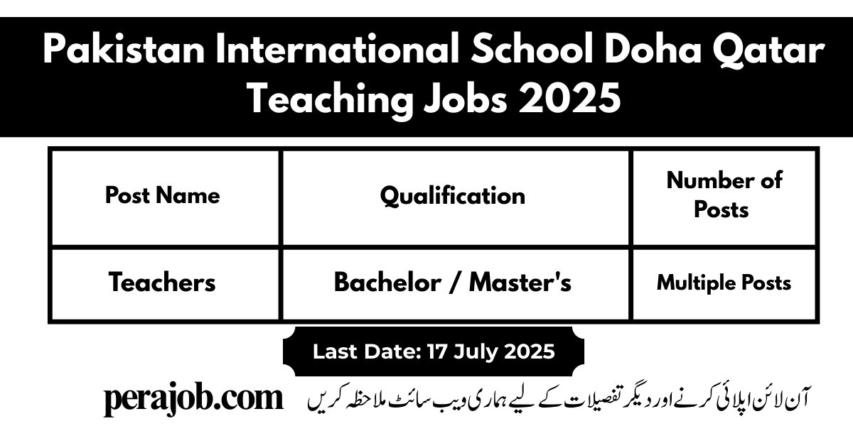 Pakistan International School Doha Qatar Teaching Jobs 2025