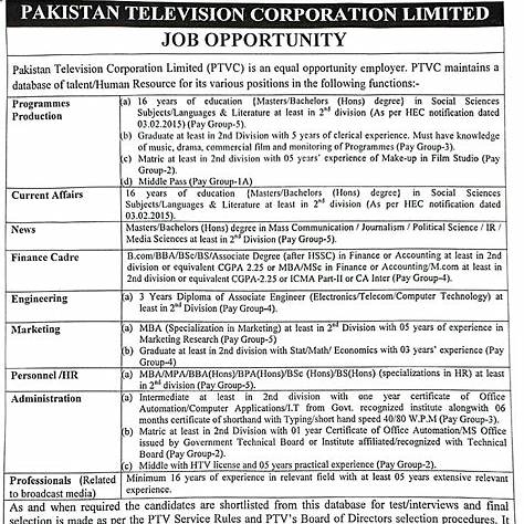 PTV Jobs 2025 Advertisement