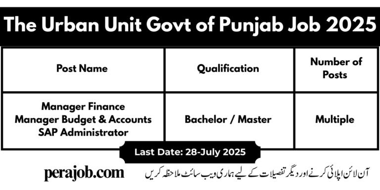 The Urban Unit Govt of Punjab Job 2025