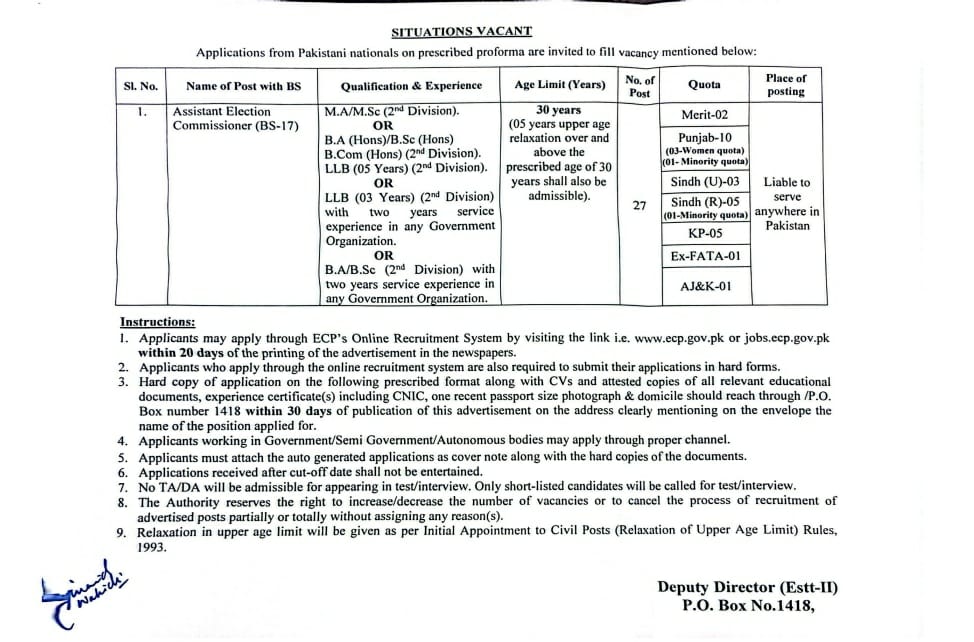Assistant Election Commission Jobs 2025 in Election Commission of Pakistan