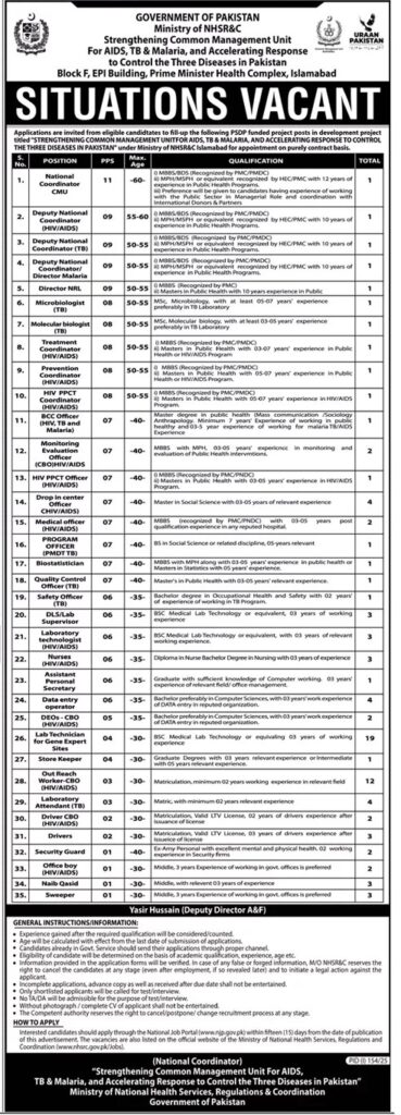 Ministry of National Health Services Regulations & Coordination Jobs 2025
