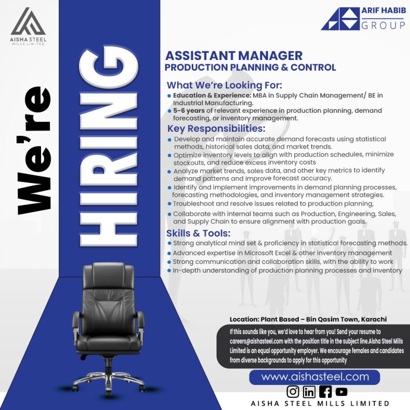 Details of Assistant Manager Jobs 2025 in Aisha Steel Mills Limited