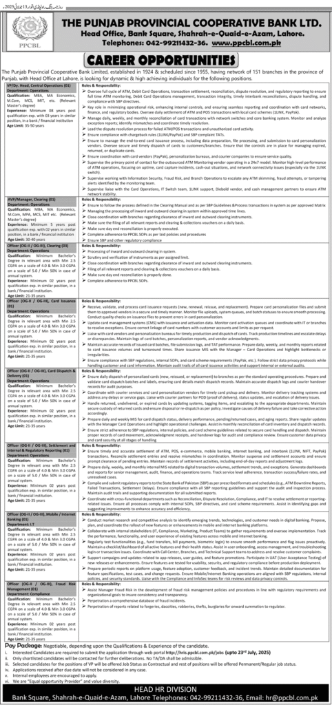 Punjab Provincial Cooperative Bank Ltd. Jobs 2025