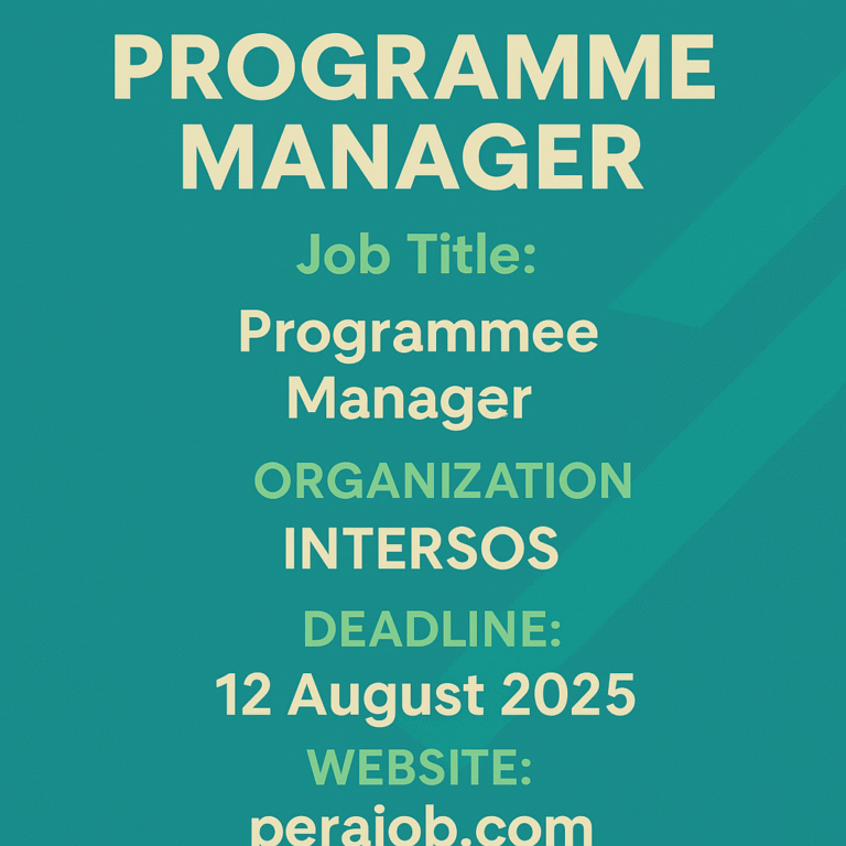 Job vacancy poster for Programme Manager at INTERSOS in Afghanistan with details on job title, location, deadline, and website