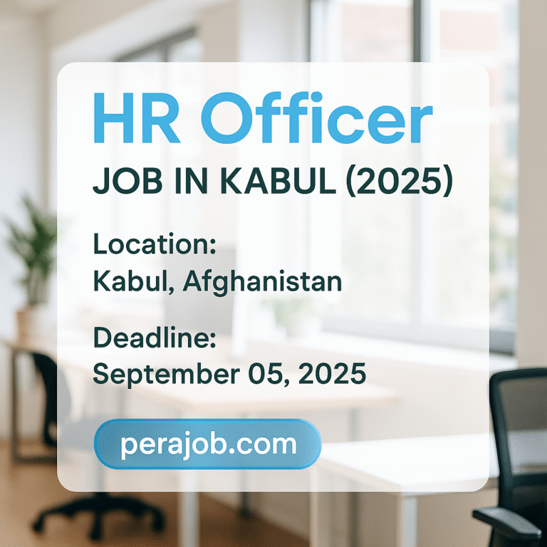 HR Officer job in Kabul 2025 - colorful digital advertisement with office background and application deadline