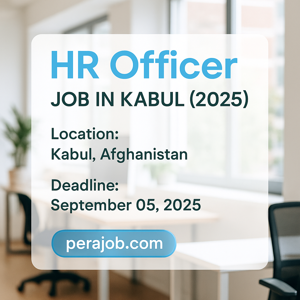 HR Officer job in Kabul 2025 - colorful digital advertisement with office background and application deadline