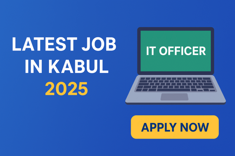 Digital banner design for Latest Job in Kabul 2025 – IT Officer position at Women for Afghan Women.